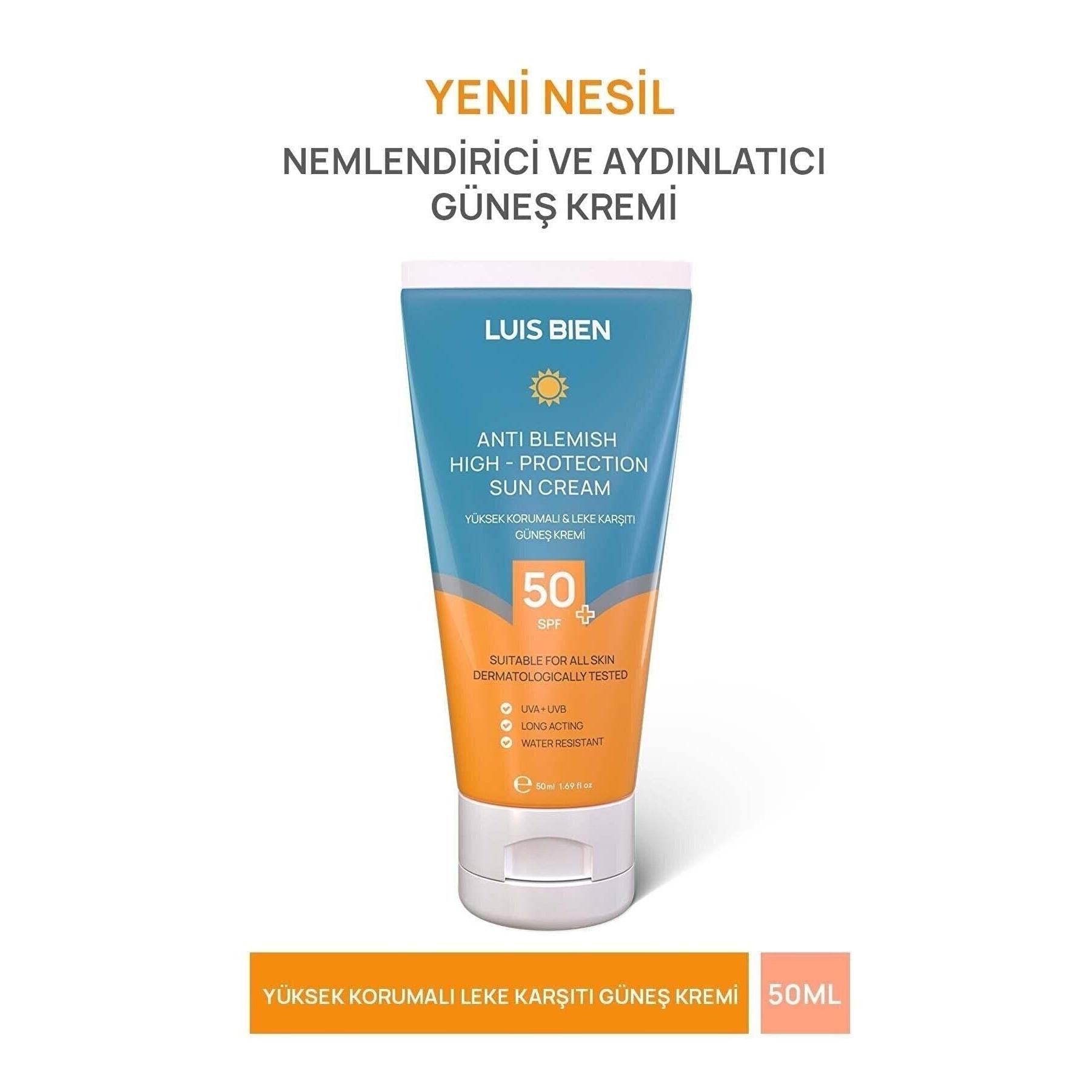 Luis Bien Leke Karşıtı SPF 50+ Tüm Ciltler İçin Yüksek Korumalı Nemlendirici Güneş Kremi 50 ML 153.10.000201